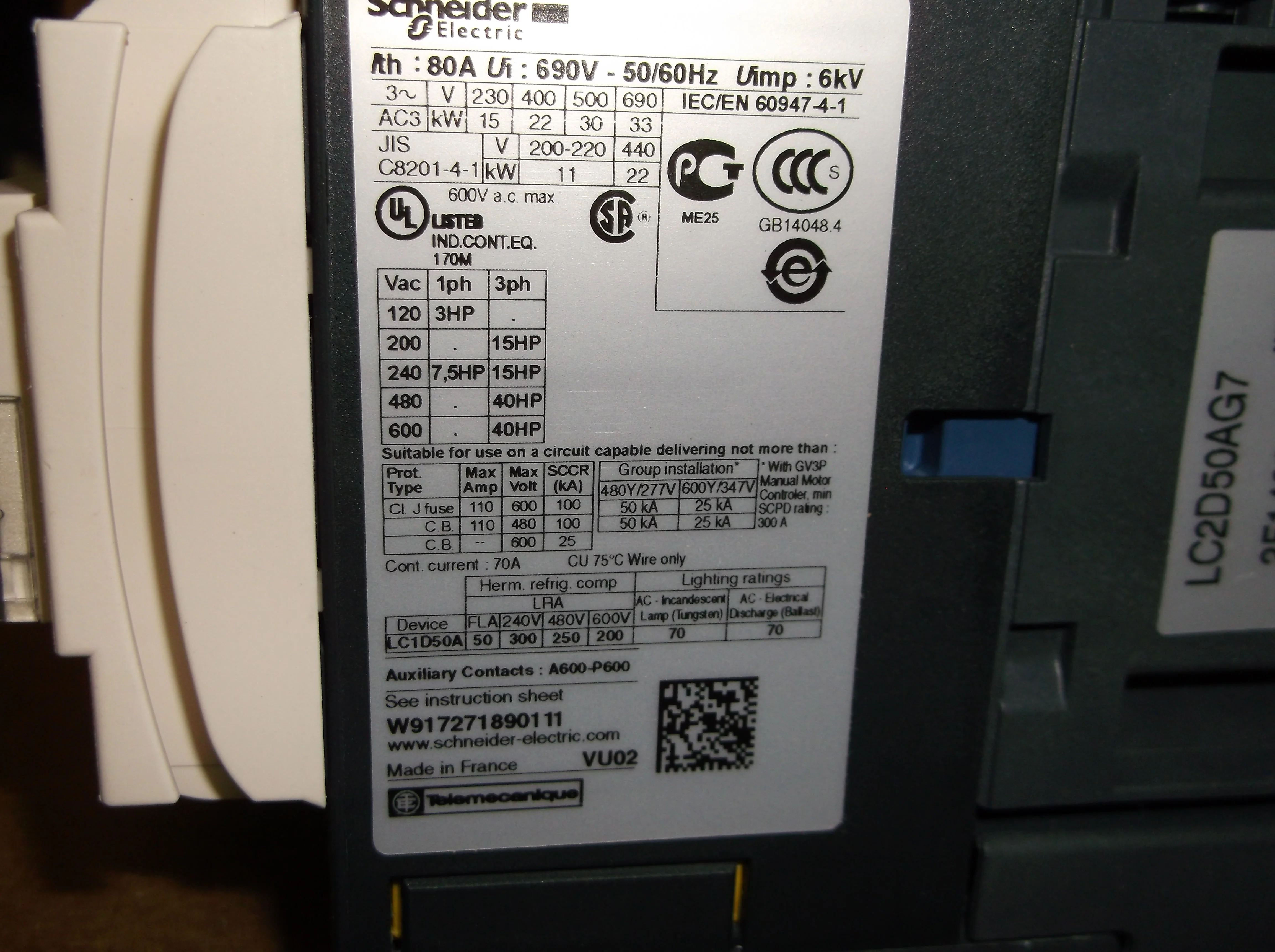 Reversing Contactor 3-Pole  Coil Voltage:120VAC 50/60Hertz  50Amp 40HP 200-600 VAC - Image 6