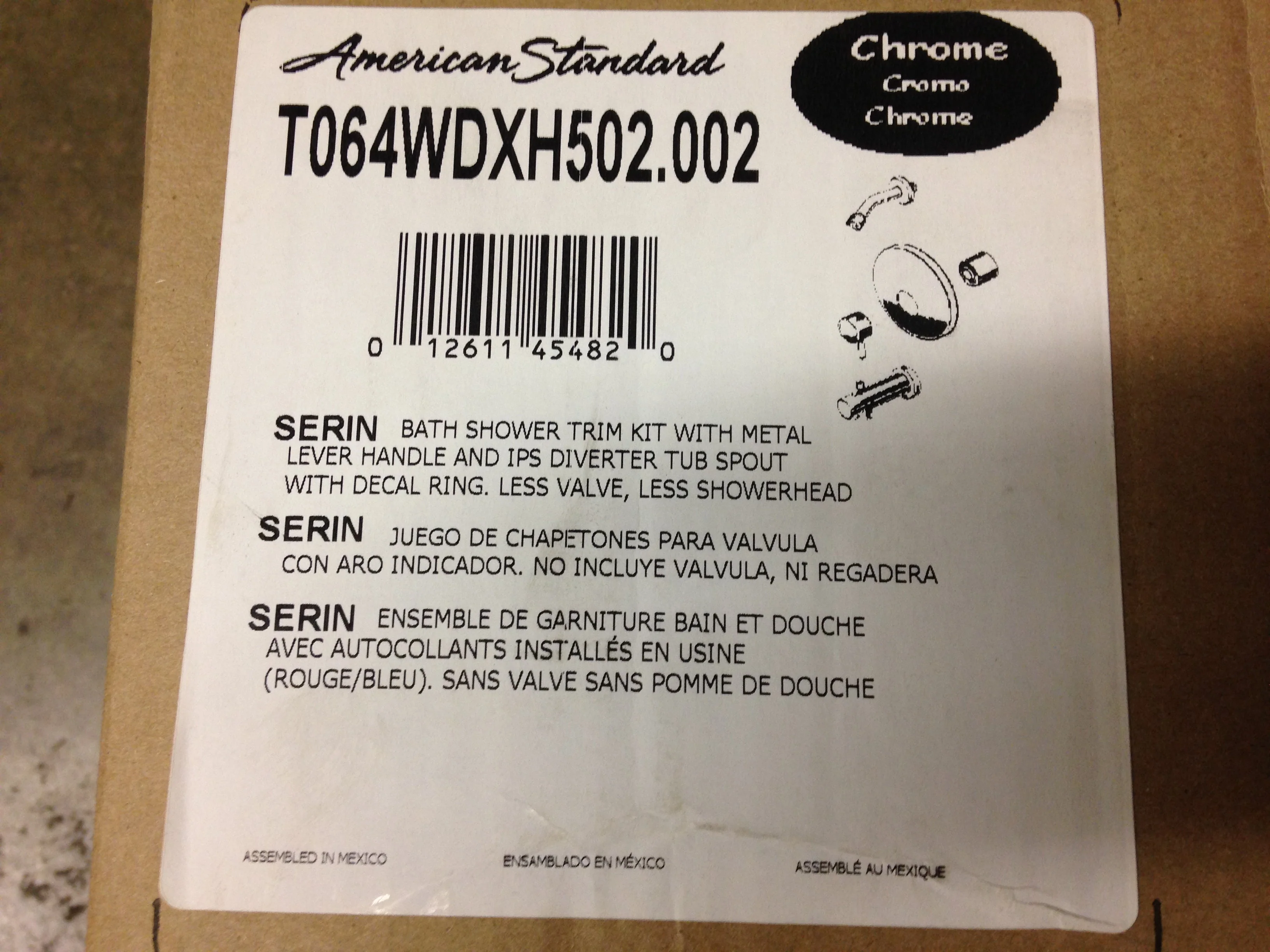 Serin Bath Shower Trim Kit w/Metal Lever Handle And IPS Diverter Tub Spout w/Decal Ring Less Valve - Image 4