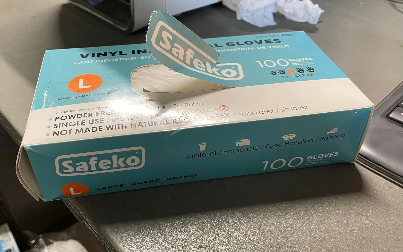 Vinyl Industrial Powder Free Clear Size Large Gloves/100 Per Box, - Image 3